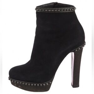 Christian Louboutin Figurina Black Suede Studded Platform High Heel Ankle Boots